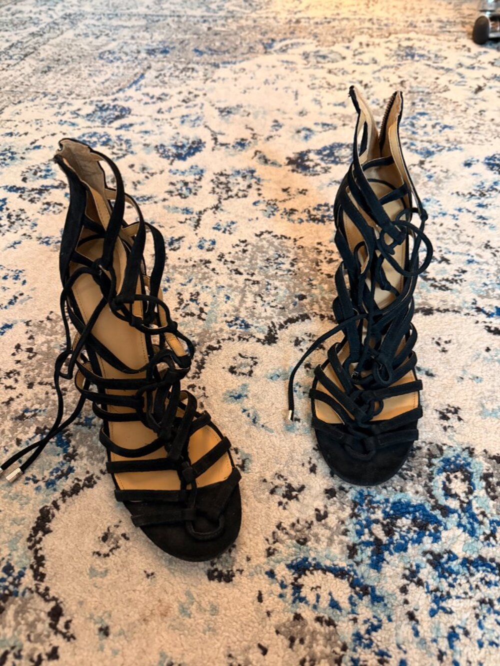 Coach Salvadora Black Suede Lace-Up Heeled Sandals 9.5 Gladiator Heels